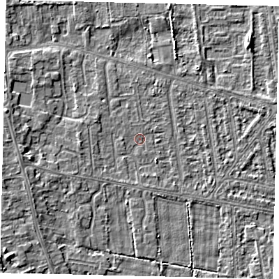 Shaded relief map of the ground around HU164QW, computed from Environment Agency LiDAR. The ground here sits at about 2 m above sea level and falls 4 m across the surrounding 800 m. Surface water reaching this point runs off ground lying to the west-south-west, 1.5 m higher.