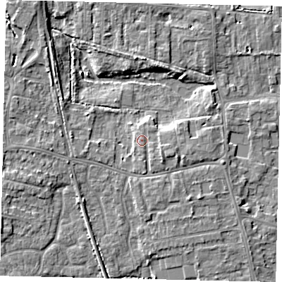 Shaded relief map of the ground around HU164RA, computed from Environment Agency LiDAR. The ground here sits at about 5 m above sea level and falls 6 m across the surrounding 800 m. Surface water reaching this point runs off ground lying to the south-east, 1.3 m higher.