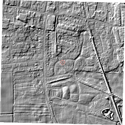 Shaded relief map of the ground around HU164RS, computed from Environment Agency LiDAR. The ground here sits at about 4 m above sea level and falls 8 m across the surrounding 800 m. Surface water reaching this point runs off ground lying to the north-west, 5.3 m higher.