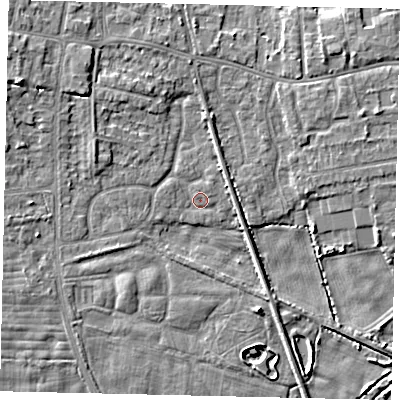 Shaded relief map of the ground around HU164RX, computed from Environment Agency LiDAR. The ground here sits at about 4 m above sea level and falls 8 m across the surrounding 800 m. Surface water reaching this point runs off ground lying to the north-west, 4.9 m higher.