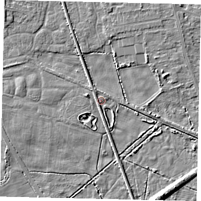 Shaded relief map of the ground around HU164RY, computed from Environment Agency LiDAR. The ground here sits at about 3 m above sea level and falls 8 m across the surrounding 800 m. Surface water reaching this point runs off ground lying to the west-north-west, 3.4 m higher.