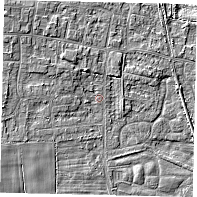 Shaded relief map of the ground around HU164SA, computed from Environment Agency LiDAR. The ground here sits at about 5 m above sea level and falls 9 m across the surrounding 800 m. Surface water reaching this point runs off ground lying to the north-west, 5.5 m higher.