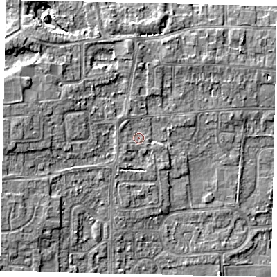 Shaded relief map of the ground around HU165AG, computed from Environment Agency LiDAR. The ground here sits at about 10 m above sea level and falls 8 m across the surrounding 800 m. Surface water reaching this point runs off ground lying to the west, 4.7 m higher.