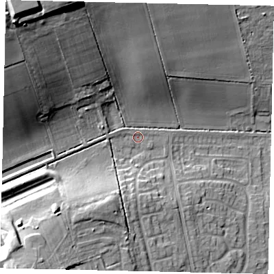 Shaded relief map of the ground around HU165YT, computed from Environment Agency LiDAR. The ground here sits at about 18 m above sea level and falls 32 m across the surrounding 800 m. Surface water reaching this point runs off ground lying to the north-north-west, 26.7 m higher.