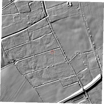 Shaded relief map of the ground around HU170DE, computed from Environment Agency LiDAR. The ground here sits at about 7 m above sea level and falls 12 m across the surrounding 800 m. Surface water reaching this point runs off ground lying to the east-south-east, 10.2 m higher.