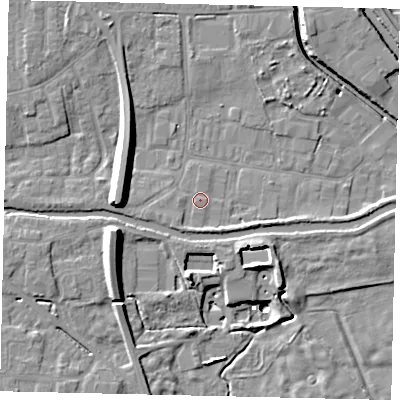 Shaded relief map of the ground around HU170GJ, computed from Environment Agency LiDAR. The ground here sits at about 3 m above sea level and falls 14 m across the surrounding 800 m. Surface water reaching this point runs off ground lying to the south-west, 1.5 m higher.