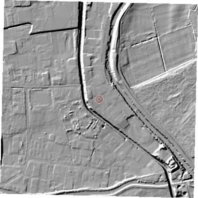 Shaded relief map of the ground around HU170HQ, computed from Environment Agency LiDAR. The ground here sits at about 4 m above sea level and falls 10 m across the surrounding 800 m. Surface water reaching this point runs off ground lying to the north-west, 1.4 m higher.