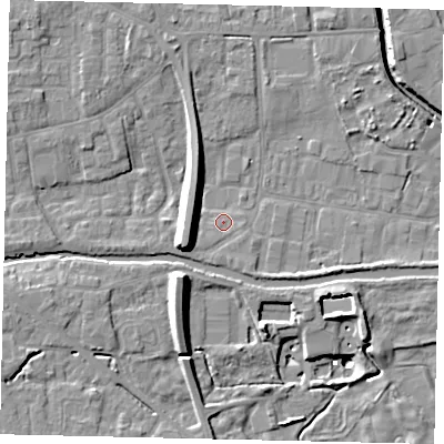Shaded relief map of the ground around HU170JT, computed from Environment Agency LiDAR. The ground here sits at about 3 m above sea level and falls 14 m across the surrounding 800 m. Surface water reaching this point runs off ground lying to the west-south-west, 7.9 m higher.