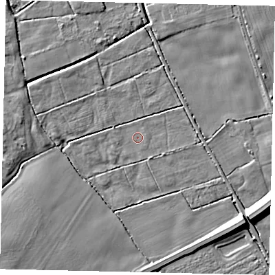 Shaded relief map of the ground around HU170JY, computed from Environment Agency LiDAR. The ground here sits at about 7 m above sea level and falls 11 m across the surrounding 800 m. Surface water reaching this point runs off ground lying to the south-west, 8.7 m higher.