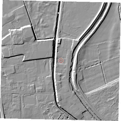 Shaded relief map of the ground around HU170LD, computed from Environment Agency LiDAR. The ground here sits at about 3 m above sea level and falls 8 m across the surrounding 800 m. Surface water reaching this point runs off ground lying to the south, 2.3 m higher.