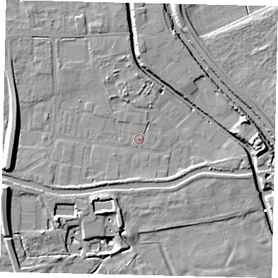 Shaded relief map of the ground around HU170LF, computed from Environment Agency LiDAR. The ground here sits at about 3 m above sea level and falls 14 m across the surrounding 800 m. Surface water reaching this point runs off ground lying to the north-north-west, 1.2 m higher.