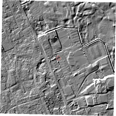 Shaded relief map of the ground around HU170LH, computed from Environment Agency LiDAR. The ground here sits at about 3 m above sea level and falls 7 m across the surrounding 800 m. Surface water reaching this point runs off ground lying to the south-west, 3.1 m higher.
