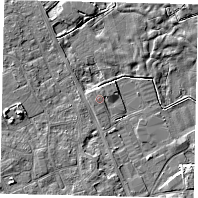 Shaded relief map of the ground around HU170LN, computed from Environment Agency LiDAR. The ground here sits at about 4 m above sea level and falls 7 m across the surrounding 800 m. Surface water reaching this point runs off ground lying to the north-north-east, 1.6 m higher.