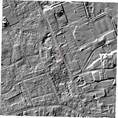 Shaded relief map of the ground around HU170LX, computed from Environment Agency LiDAR. The ground here sits at about 4 m above sea level and falls 7 m across the surrounding 800 m. Surface water reaching this point runs off ground lying to the south-west, 2.2 m higher.