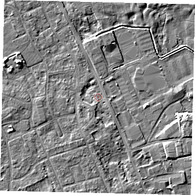 Shaded relief map of the ground around HU170LY, computed from Environment Agency LiDAR. The ground here sits at about 4 m above sea level and falls 7 m across the surrounding 800 m. Surface water reaching this point runs off ground lying to the south-south-west, 1.1 m higher.