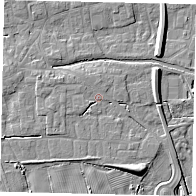 Shaded relief map of the ground around HU170PH, computed from Environment Agency LiDAR. The ground here sits at about 6 m above sea level and falls 9 m across the surrounding 800 m. Surface water reaching this point runs off ground lying to the west-north-west, 3.1 m higher.