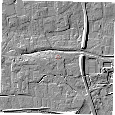 Shaded relief map of the ground around HU170PP, computed from Environment Agency LiDAR. The ground here sits at about 5 m above sea level and falls 11 m across the surrounding 800 m. Surface water reaching this point runs off ground lying to the west-south-west, 2.0 m higher.