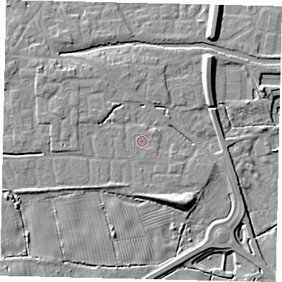 Shaded relief map of the ground around HU170RD, computed from Environment Agency LiDAR. The ground here sits at about 5 m above sea level and falls 11 m across the surrounding 800 m. Surface water reaching this point runs off ground lying to the south-south-east, 0.6 m higher.