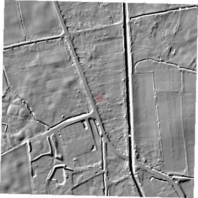 Shaded relief map of the ground around HU170RR, computed from Environment Agency LiDAR. The ground here sits at about 2 m above sea level and falls 5 m across the surrounding 800 m. Surface water reaching this point runs off ground lying to the east-south-east, 2.4 m higher.