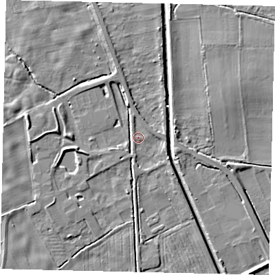 Shaded relief map of the ground around HU170RS, computed from Environment Agency LiDAR. The ground here sits at about 2 m above sea level and falls 5 m across the surrounding 800 m. Surface water reaching this point runs off ground lying to the south, 1.3 m higher.