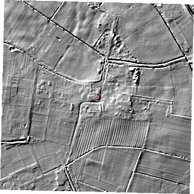 Shaded relief map of the ground around HU170SF, computed from Environment Agency LiDAR. The ground here sits at about 4 m above sea level and falls 6 m across the surrounding 800 m. Surface water reaching this point runs off ground lying to the south-south-east, 2.3 m higher.