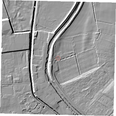 Shaded relief map of the ground around HU170SG, computed from Environment Agency LiDAR. The ground here sits at about 2 m above sea level and falls 8 m across the surrounding 800 m. Surface water reaching this point runs off ground lying to the west-north-west, 3.5 m higher.