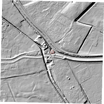 Shaded relief map of the ground around HU170SU, computed from Environment Agency LiDAR. The ground here sits at about 4 m above sea level and falls 10 m across the surrounding 800 m. Surface water reaching this point runs off ground lying to the north-west, 7.9 m higher.