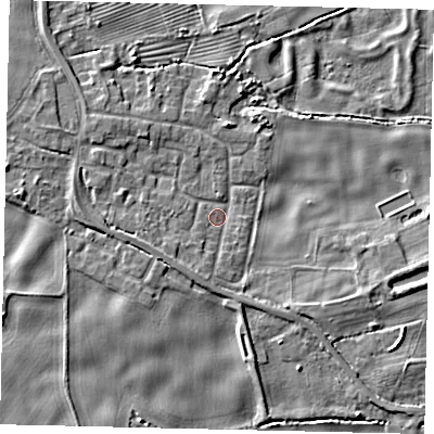 Shaded relief map of the ground around HU170TJ, computed from Environment Agency LiDAR. The ground here sits at about 3 m above sea level and falls 5 m across the surrounding 800 m. Surface water reaching this point runs off ground lying to the west, 2.7 m higher.