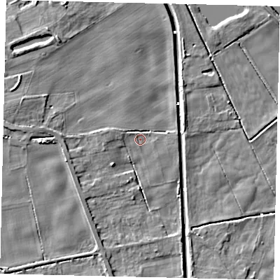 Shaded relief map of the ground around HU170TP, computed from Environment Agency LiDAR. The ground here sits at about 1 m above sea level and falls 7 m across the surrounding 800 m. Surface water reaching this point runs off ground lying to the west-north-west, 4.8 m higher.