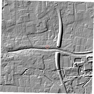 Shaded relief map of the ground around HU170TX, computed from Environment Agency LiDAR. The ground here sits at about 4 m above sea level and falls 12 m across the surrounding 800 m. Surface water reaching this point runs off ground lying to the east-south-east, 7.4 m higher.
