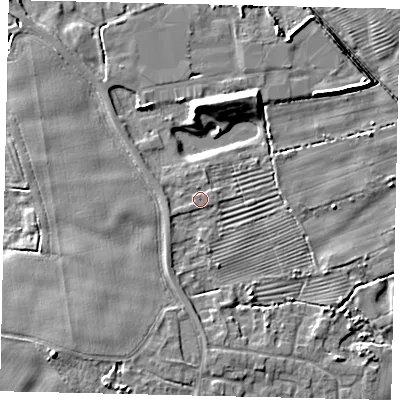 Shaded relief map of the ground around HU170UG, computed from Environment Agency LiDAR. The ground here sits at about 4 m above sea level and falls 6 m across the surrounding 800 m. Surface water reaching this point runs off ground lying to the west, 0.8 m higher.
