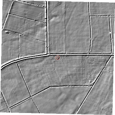 Shaded relief map of the ground around HU170UN, computed from Environment Agency LiDAR. The ground here sits at about 1 m above sea level and falls 4 m across the surrounding 800 m. Surface water reaching this point runs off ground lying to the west, 1.3 m higher.