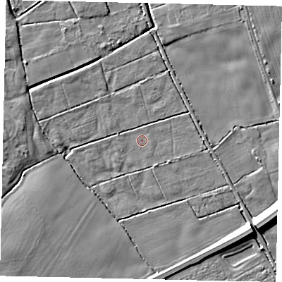 Shaded relief map of the ground around HU170YF, computed from Environment Agency LiDAR. The ground here sits at about 7 m above sea level and falls 11 m across the surrounding 800 m. Surface water reaching this point runs off ground lying to the south-west, 8.7 m higher.