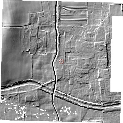 Shaded relief map of the ground around HU175LN, computed from Environment Agency LiDAR. The ground here sits at about 2 m above sea level and falls 11 m across the surrounding 800 m. Surface water reaching this point runs off ground lying to the east-north-east, 4.3 m higher.