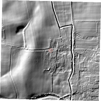 Shaded relief map of the ground around HU175LR, computed from Environment Agency LiDAR. The ground here sits at about 4 m above sea level and falls 11 m across the surrounding 800 m. Surface water reaching this point runs off ground lying to the west, 5.8 m higher.