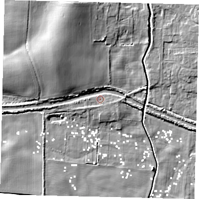 Shaded relief map of the ground around HU175LW, computed from Environment Agency LiDAR. The ground here sits at about 2 m above sea level and falls 11 m across the surrounding 800 m. Surface water reaching this point runs off ground lying to the north-west, 6.7 m higher.
