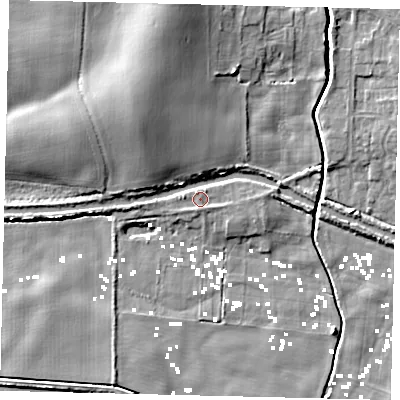 Shaded relief map of the ground around HU175LZ, computed from Environment Agency LiDAR. The ground here sits at about 2 m above sea level and falls 11 m across the surrounding 800 m. Surface water reaching this point runs off ground lying to the north-north-west, 1.1 m higher.