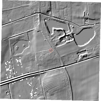 Shaded relief map of the ground around HU175PA, computed from Environment Agency LiDAR. The ground here sits at about 5 m above sea level and falls 8 m across the surrounding 800 m. Surface water reaching this point runs off ground lying to the south, 1.1 m higher.