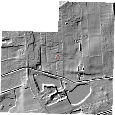 Shaded relief map of the ground around HU175QD, computed from Environment Agency LiDAR. The ground here sits at about 1 m above sea level and falls 9 m across the surrounding 800 m. Surface water reaching this point runs off ground lying to the north, 5.2 m higher.