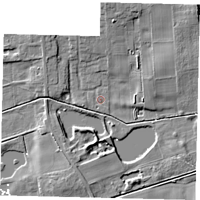 Shaded relief map of the ground around HU175QE, computed from Environment Agency LiDAR. The ground here sits at about 1 m above sea level and falls 8 m across the surrounding 800 m. Surface water reaching this point runs off ground lying to the west-south-west, 2.4 m higher.