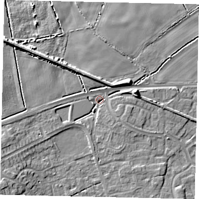Shaded relief map of the ground around HU177JY, computed from Environment Agency LiDAR. The ground here sits at about 8 m above sea level and falls 10 m across the surrounding 800 m. Surface water reaching this point runs off ground lying to the west-south-west, 6.2 m higher.