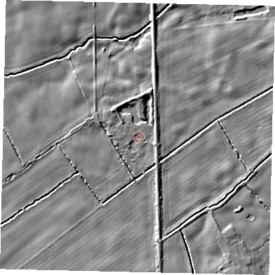 Shaded relief map of the ground around HU177JZ, computed from Environment Agency LiDAR. The ground here sits at about 4 m above sea level and falls 7 m across the surrounding 800 m. Surface water reaching this point runs off ground lying to the south-west, 4.8 m higher.