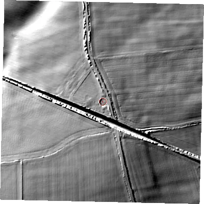 Shaded relief map of the ground around HU177LU, computed from Environment Agency LiDAR. The ground here sits at about 21 m above sea level and falls 18 m across the surrounding 800 m. Surface water reaching this point runs off ground lying to the south-south-east, 1.6 m higher.