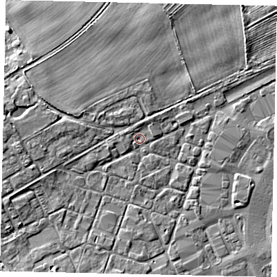 Shaded relief map of the ground around HU177LX, computed from Environment Agency LiDAR. The ground here sits at about 9 m above sea level and falls 5 m across the surrounding 800 m. Surface water reaching this point runs off ground lying to the north-north-east, 1.1 m higher.