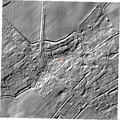 Shaded relief map of the ground around HU177NB, computed from Environment Agency LiDAR. The ground here sits at about 11 m above sea level and falls 7 m across the surrounding 800 m. Surface water reaching this point runs off ground lying to the west-south-west, 4.6 m higher.