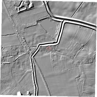 Shaded relief map of the ground around HU177NS, computed from Environment Agency LiDAR. The ground here sits at about 4 m above sea level and falls 10 m across the surrounding 800 m. Surface water reaching this point runs off ground lying to the north-north-west, 2.8 m higher.