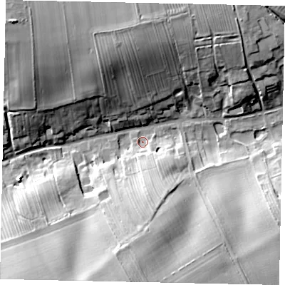 Shaded relief map of the ground around HU177PG, computed from Environment Agency LiDAR. The ground here sits at about 24 m above sea level and falls 23 m across the surrounding 800 m. Surface water reaching this point runs off ground lying to the south-south-east, 12.4 m higher.
