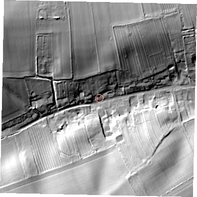 Shaded relief map of the ground around HU177PQ, computed from Environment Agency LiDAR. The ground here sits at about 25 m above sea level and falls 24 m across the surrounding 800 m. Surface water reaching this point runs off ground lying to the north-west, 23.3 m higher.