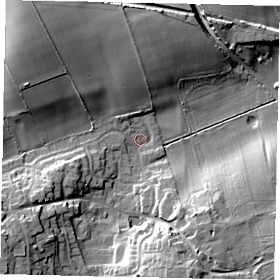 Shaded relief map of the ground around HU177RH, computed from Environment Agency LiDAR. The ground here sits at about 23 m above sea level and falls 16 m across the surrounding 800 m. Surface water reaching this point runs off ground lying to the north-west, 14.0 m higher.