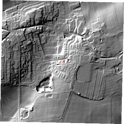 Shaded relief map of the ground around HU177RL, computed from Environment Agency LiDAR. The ground here sits at about 31 m above sea level and falls 15 m across the surrounding 800 m. Surface water reaching this point runs off ground lying to the south-east, 6.7 m higher.